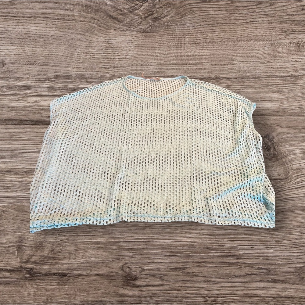 Easel Los Angeles Women’s Sleeveless Fishnet Open Knit Aqua Cover Up Top L NEW